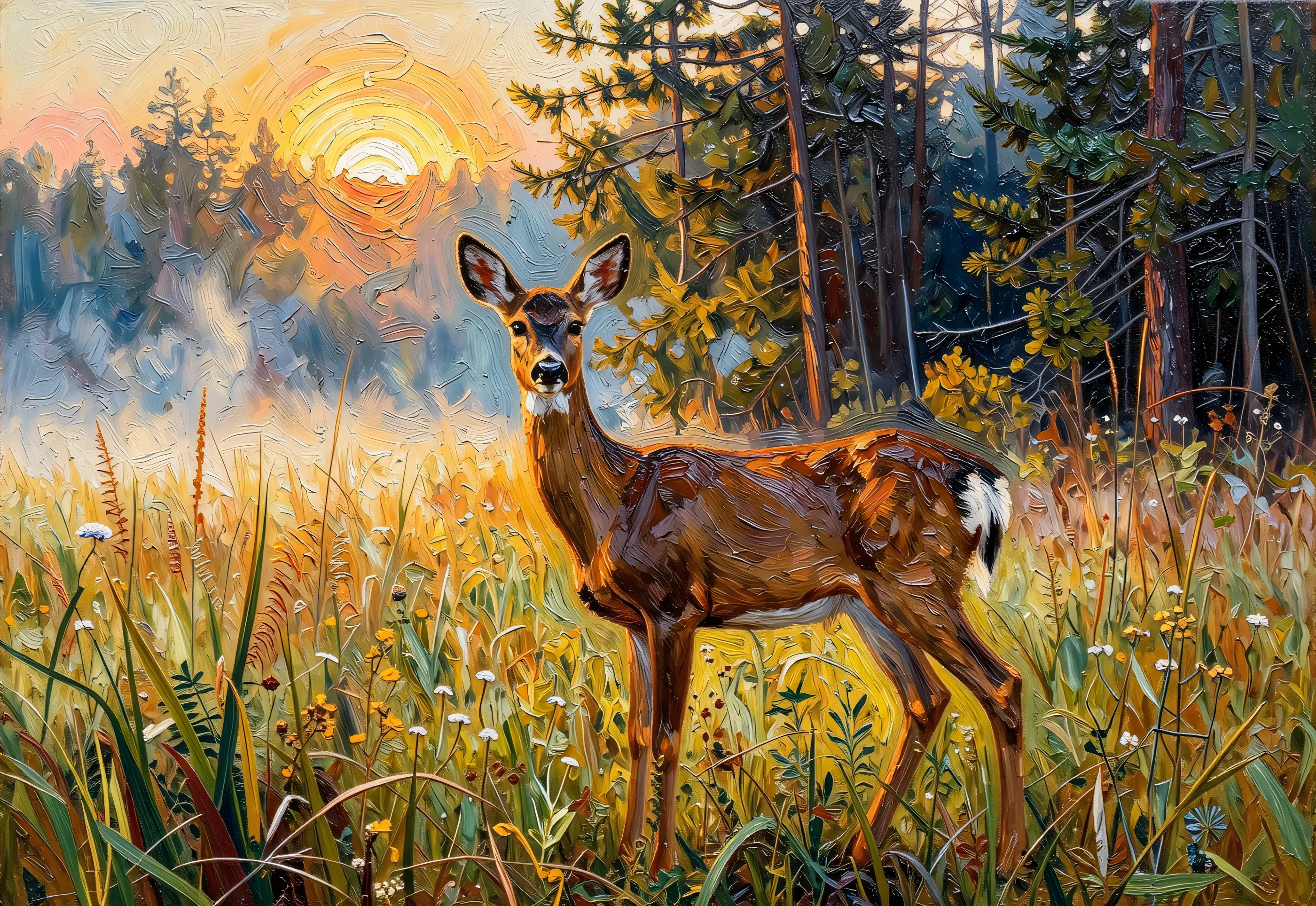 Deer in the Morning Mist, the full artwork