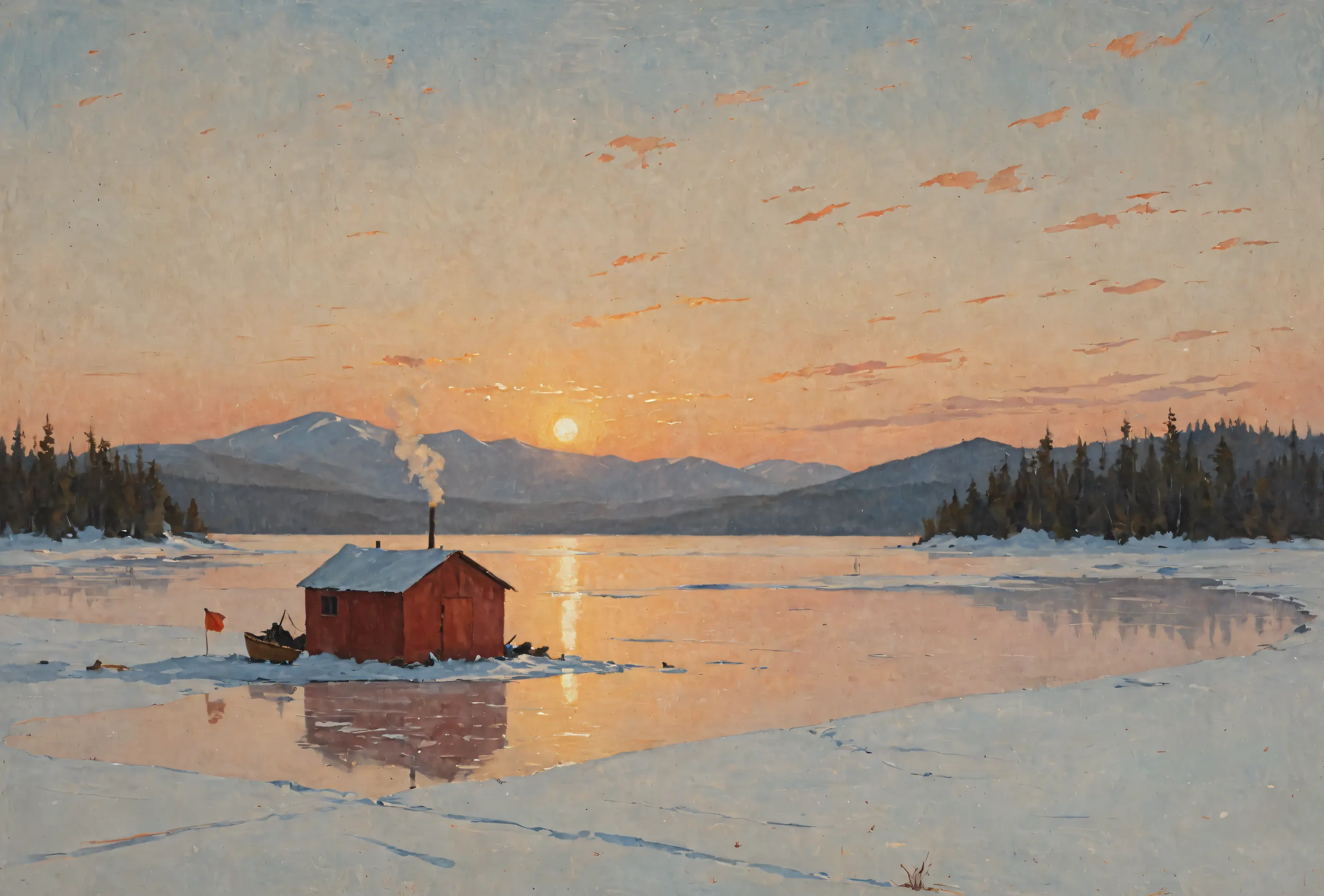 Ice-Fishing Shanty at Sunrise, the full artwork