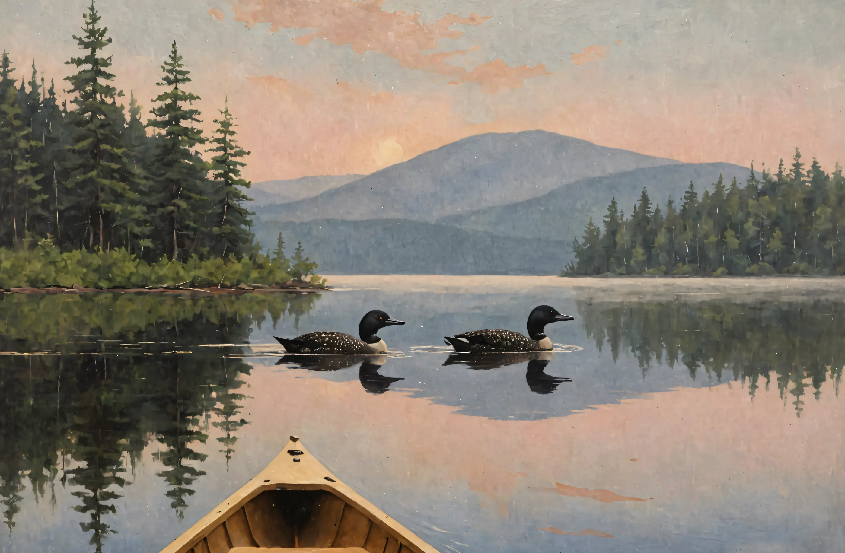 Loon Pair at Sunrise, the full artwork