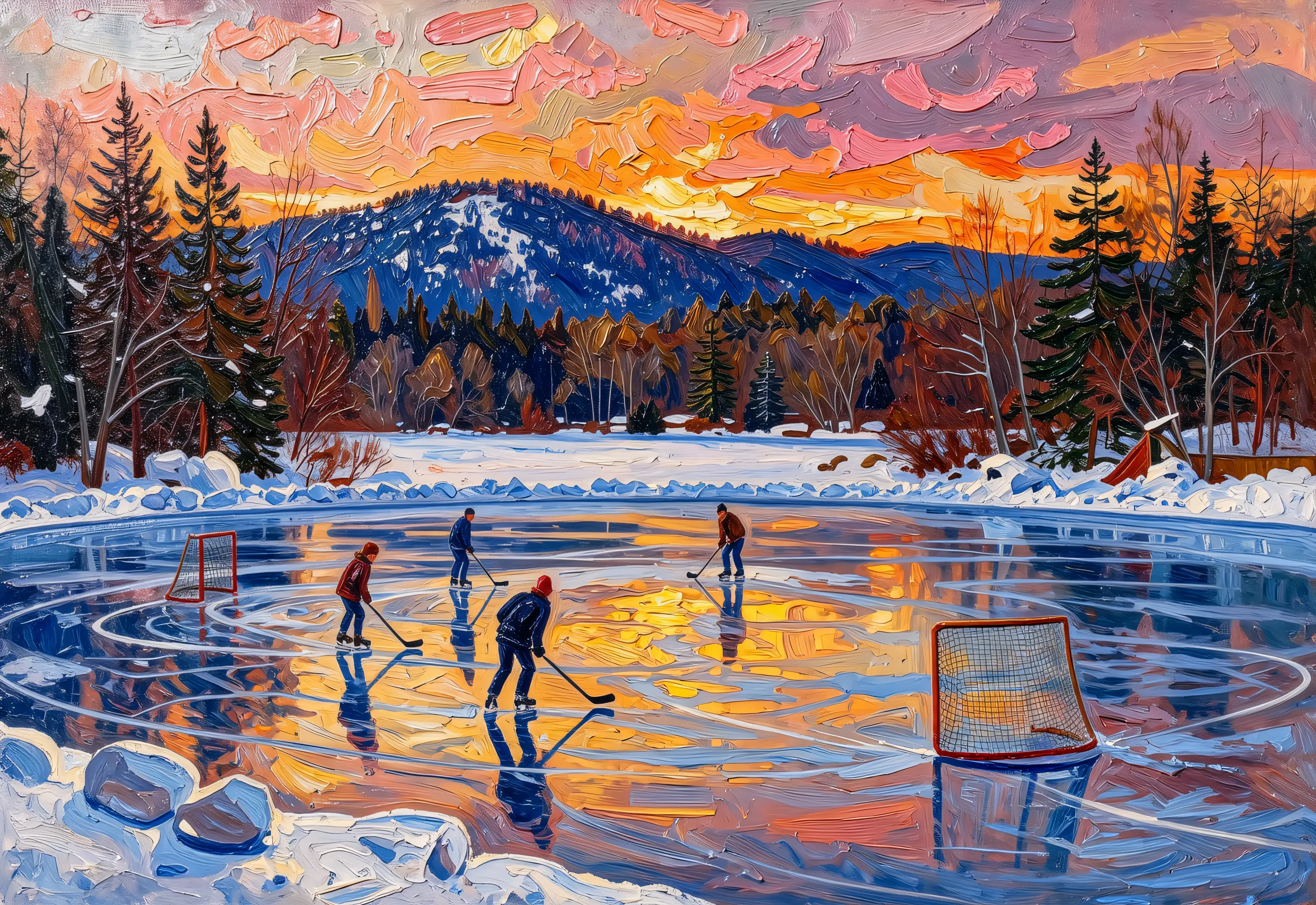 Pond Hockey at Dusk, the full artwork