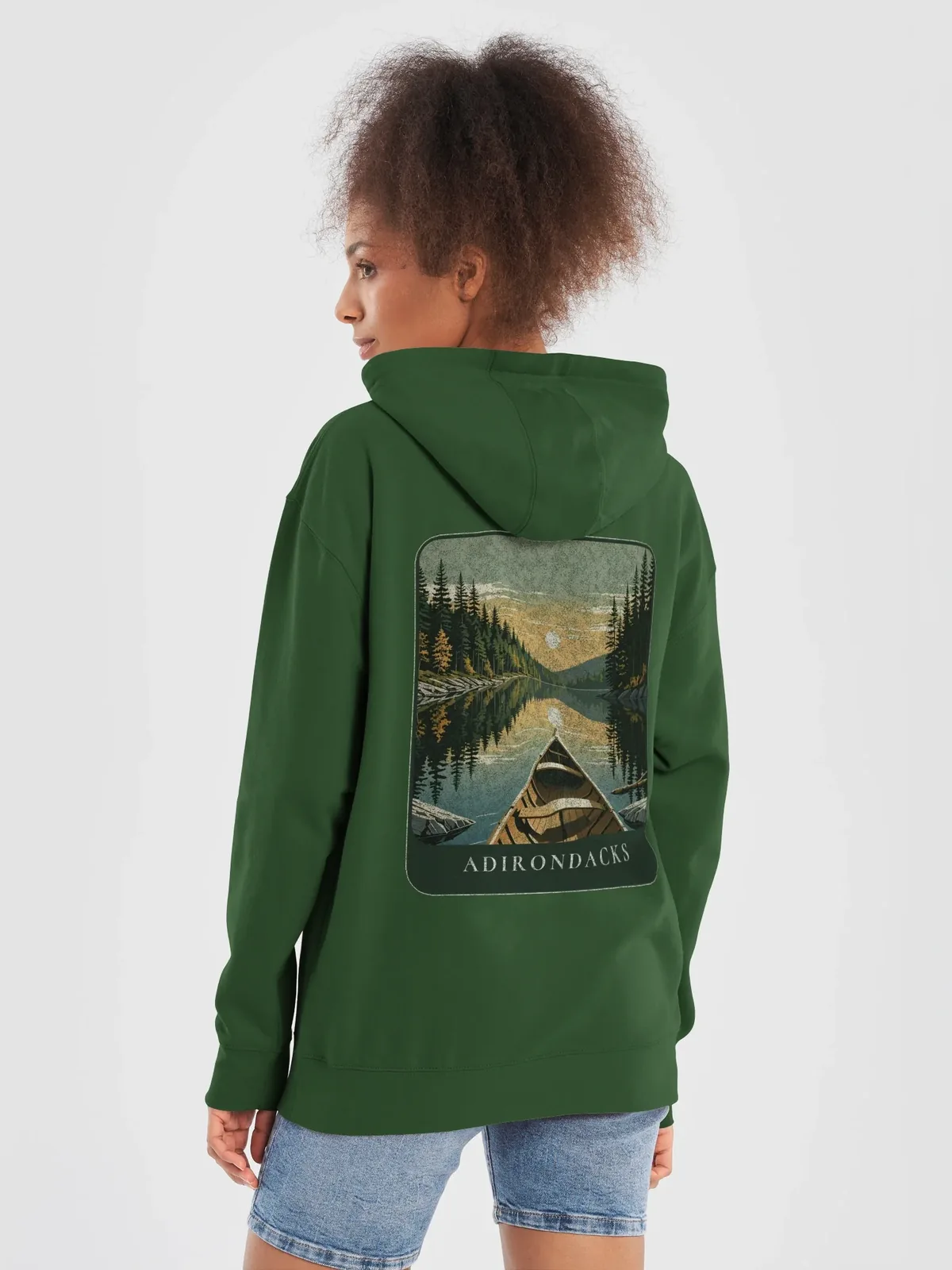 Canoe Sunset Hoodie in Forest Green.