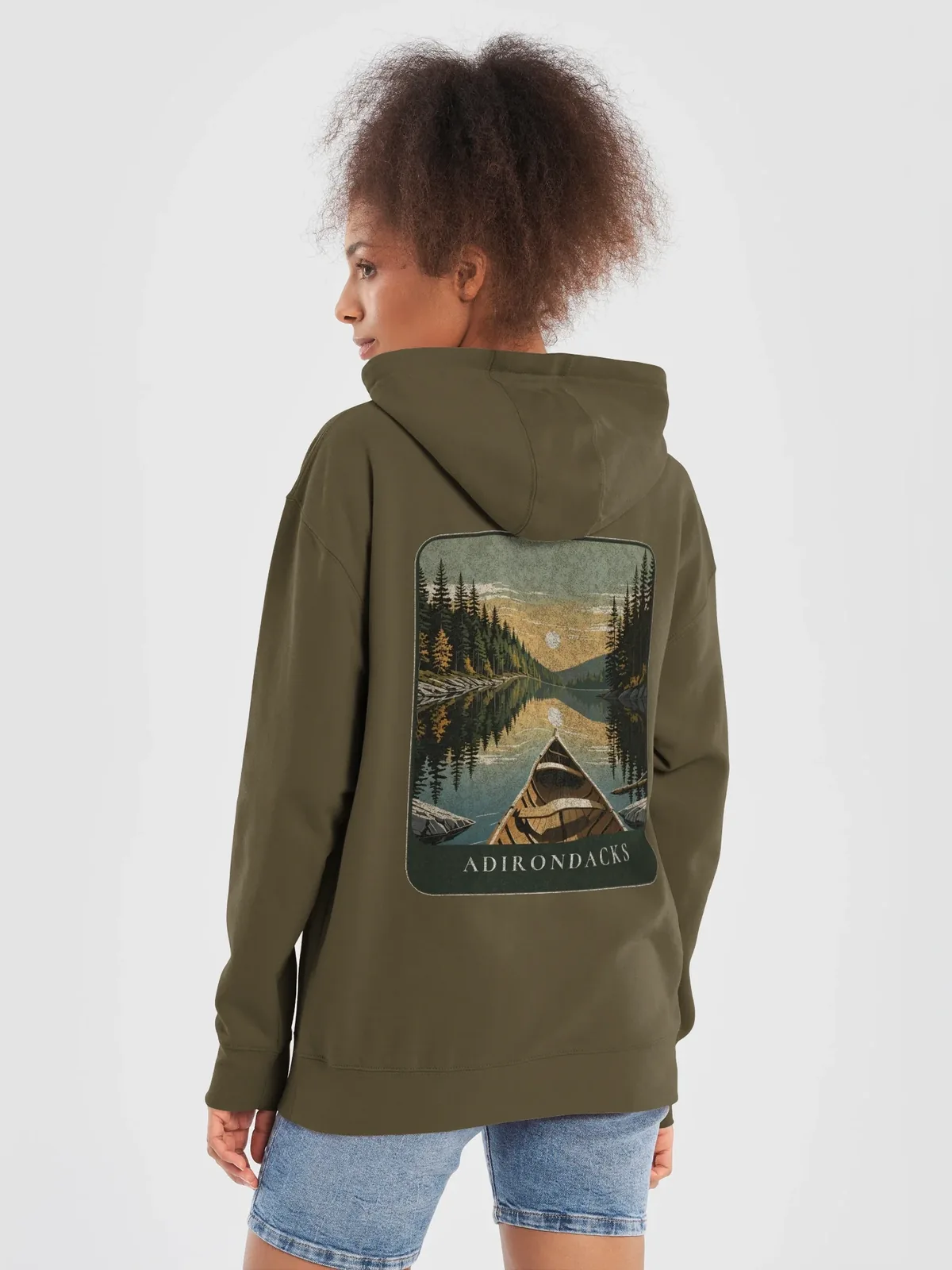 Canoe Sunset Hoodie in Military Green.