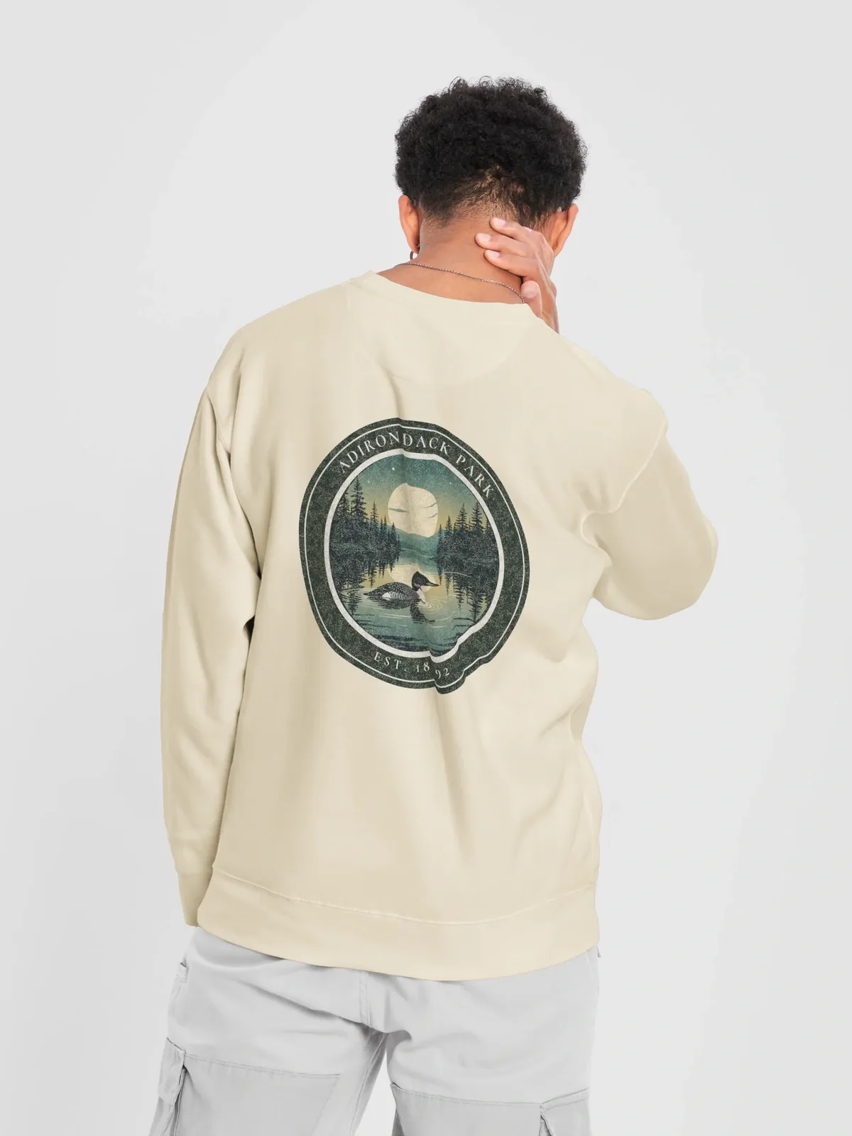 Loon at Night Crewneck in Bone.