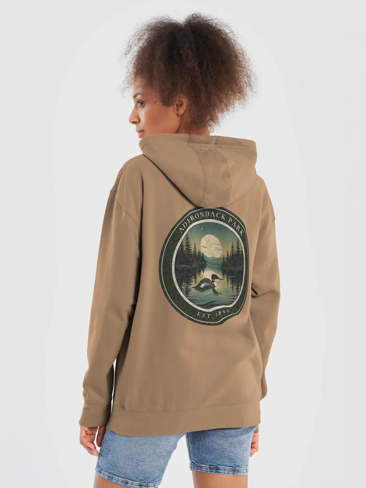 Loon at Night Hoodie in Latte.