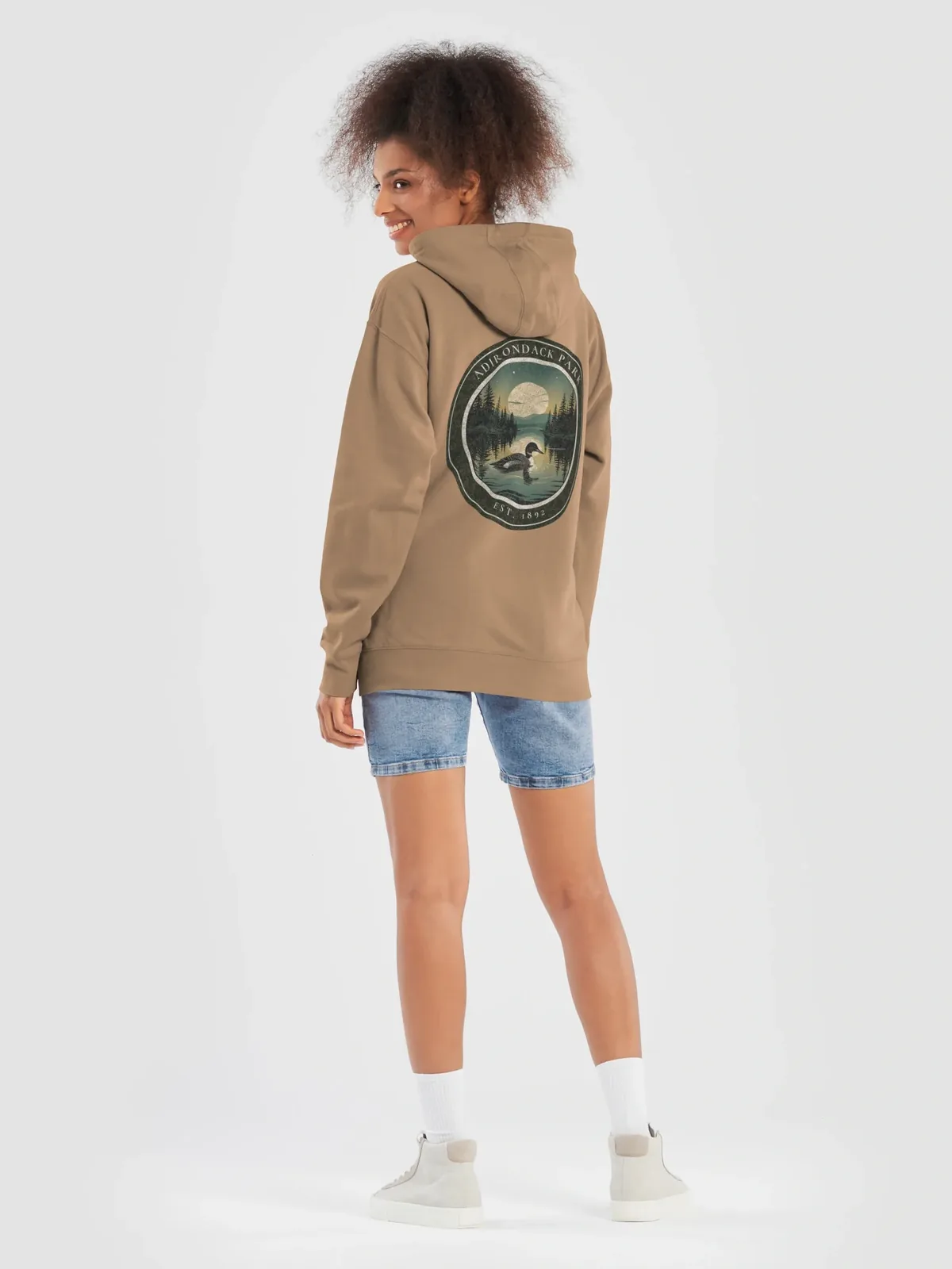 Loon at Night Hoodie in Latte.