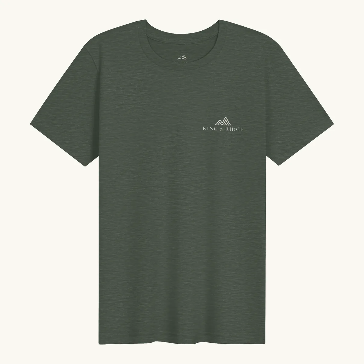 Loon at Night Tee in Heather Forest, front: a loon on a moonlit Adirondack lake in a round badge, Adirondack Park, Est. 1892.