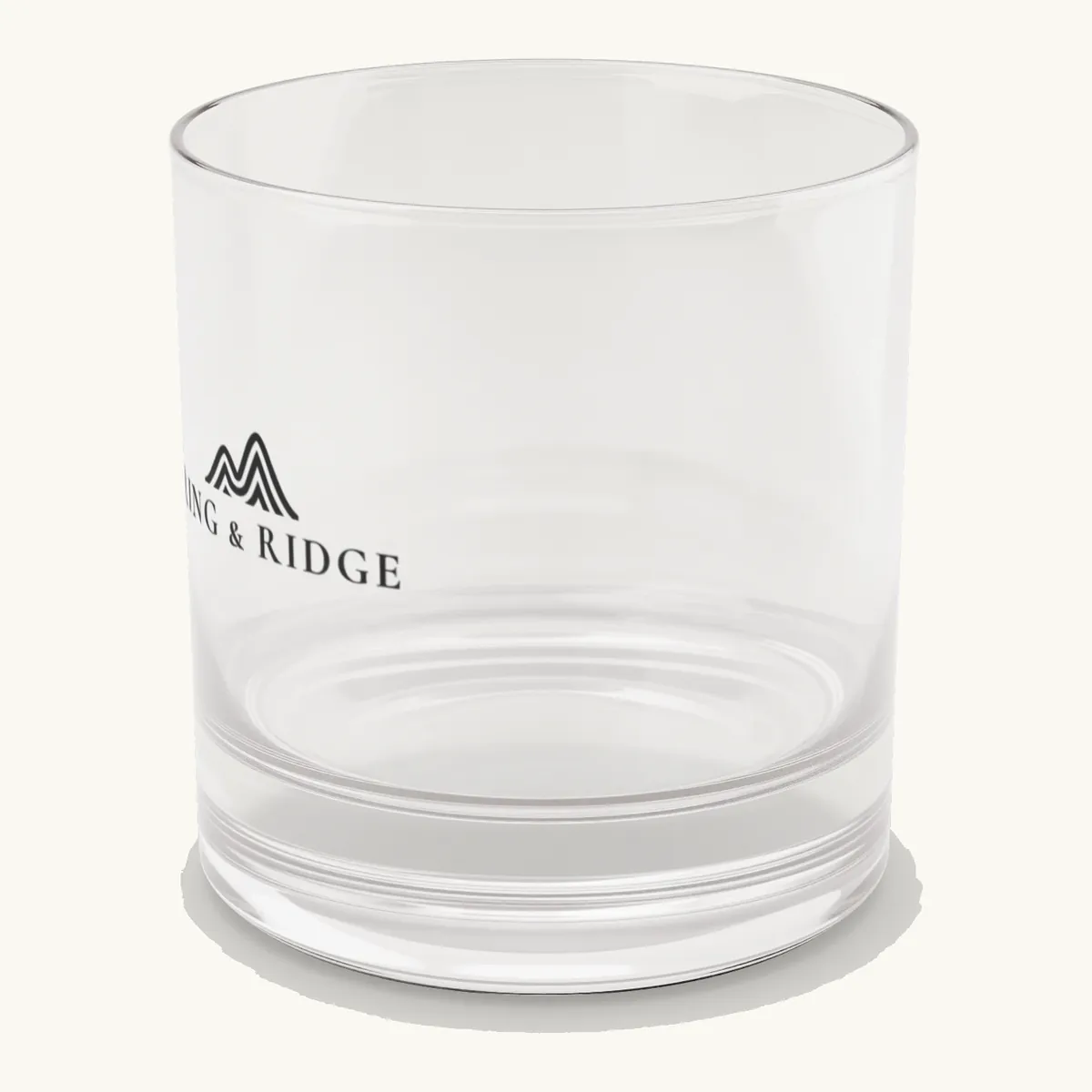 Ring & Ridge Rocks Glass: the Ring & Ridge mountain logo.