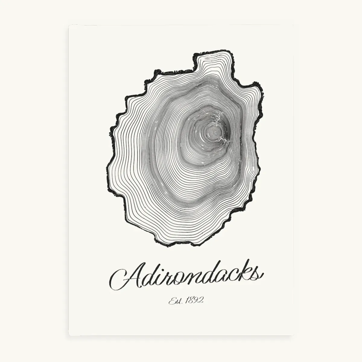 Tree Ring Field Journal in White: the Ring & Ridge tree rings in the shape of the Adirondack Park.