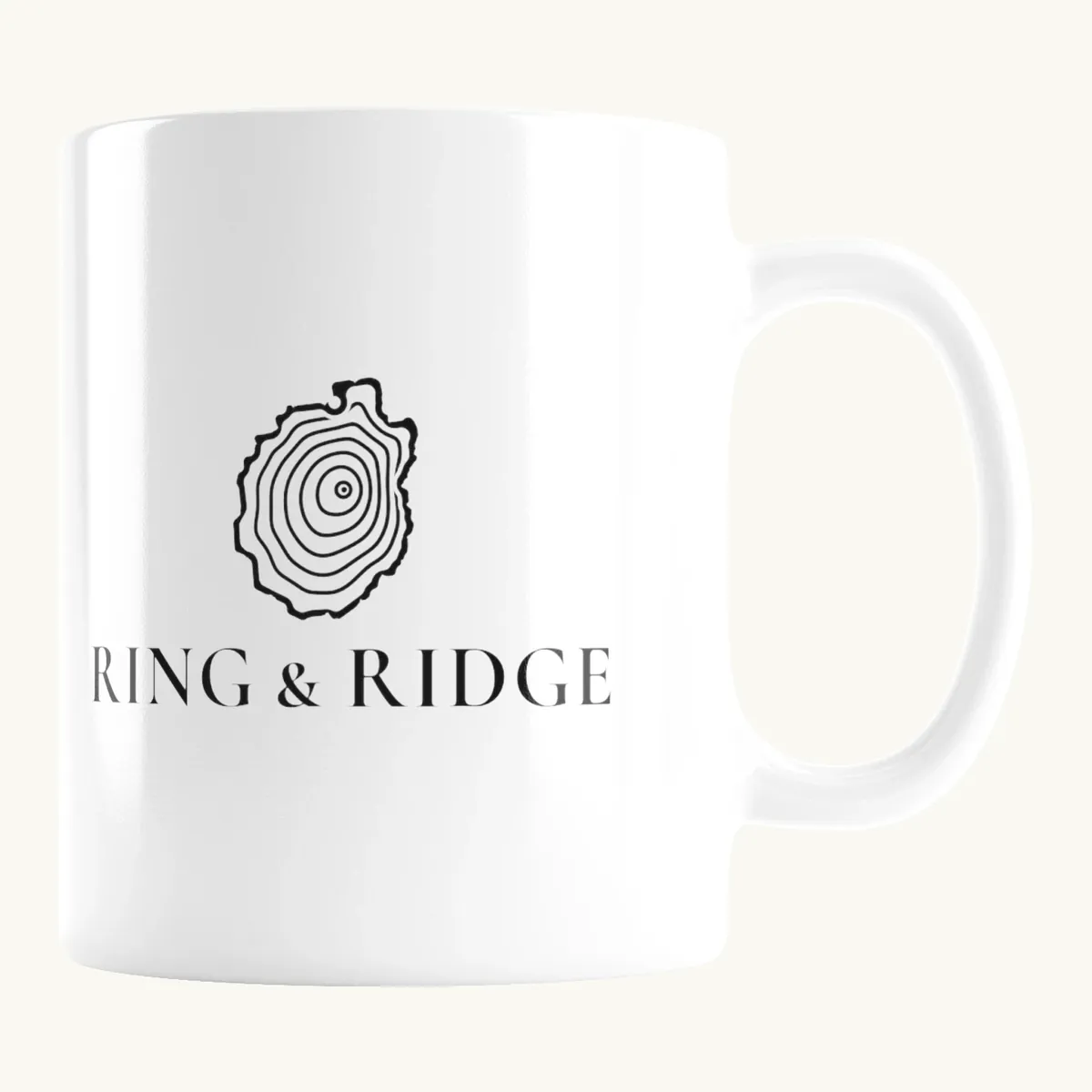 Tree Ring Mug: the Ring & Ridge tree rings in the shape of the Adirondack Park.