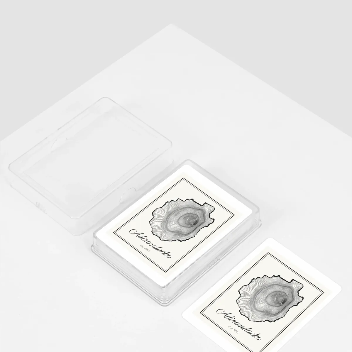 Tree Ring Playing Cards, front: the Ring & Ridge tree rings in the shape of the Adirondack Park.