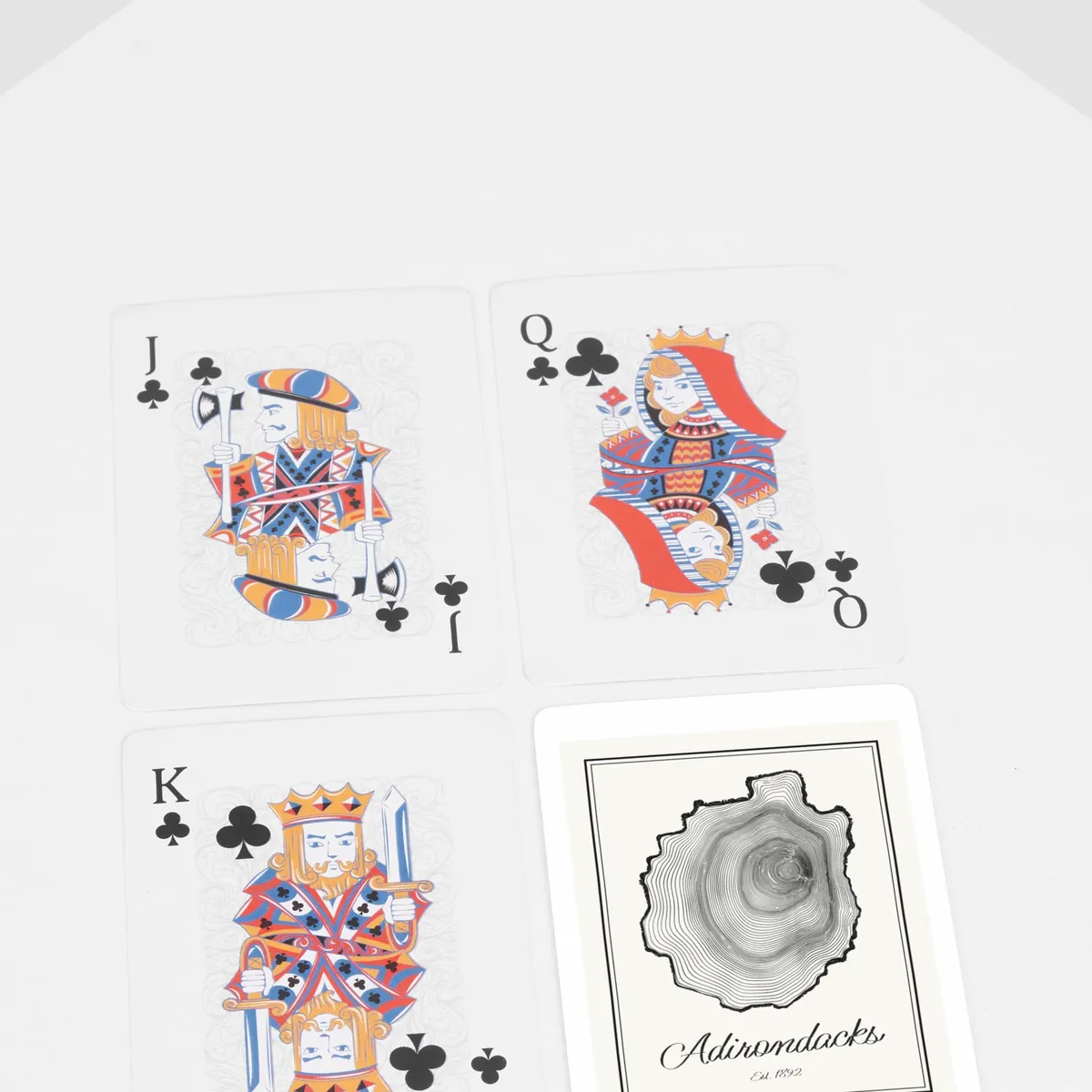 Tree Ring Playing Cards, front: the Ring & Ridge tree rings in the shape of the Adirondack Park.