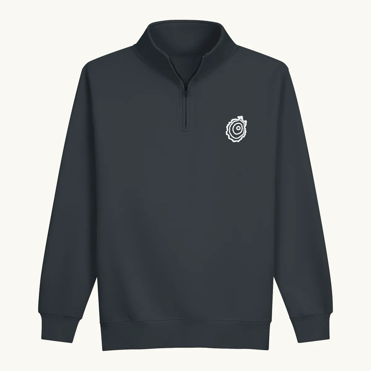Tree Ring Quarter-Zip in Navy, with the Ring & Ridge tree ring.