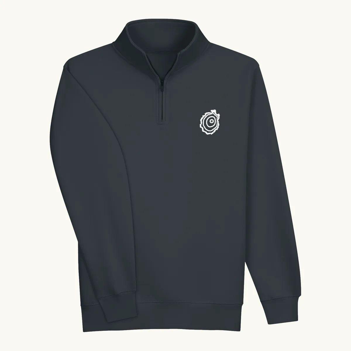 Tree Ring Quarter-Zip in Navy, with the Ring & Ridge tree ring.