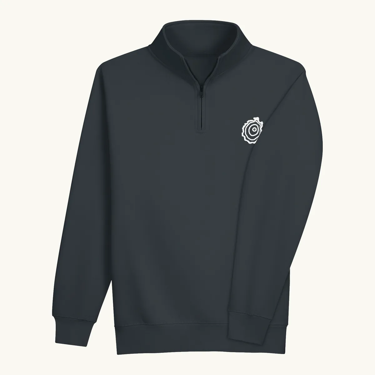 Tree Ring Quarter-Zip in Navy, with the Ring & Ridge tree ring.