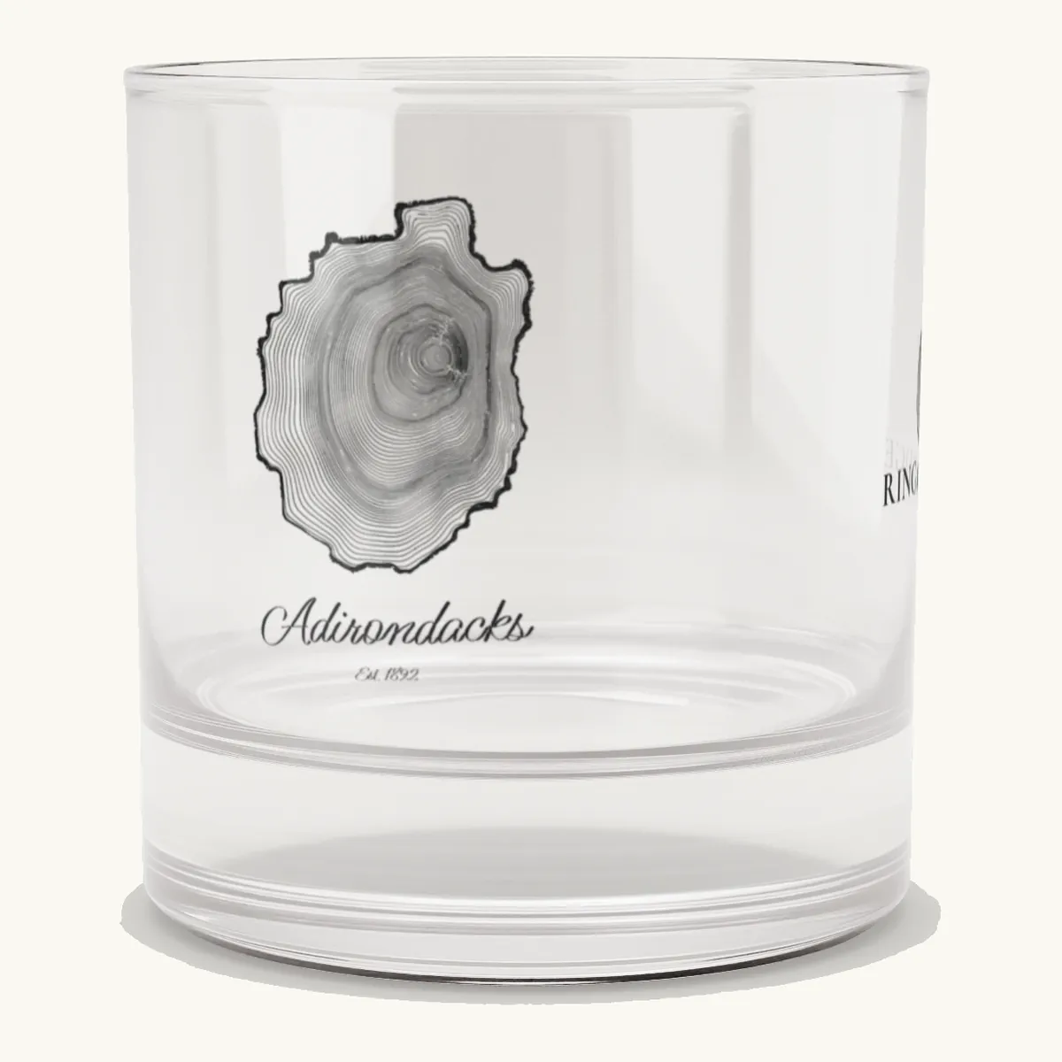 Tree Ring Rocks Glass: the Ring & Ridge tree rings in the shape of the Adirondack Park.