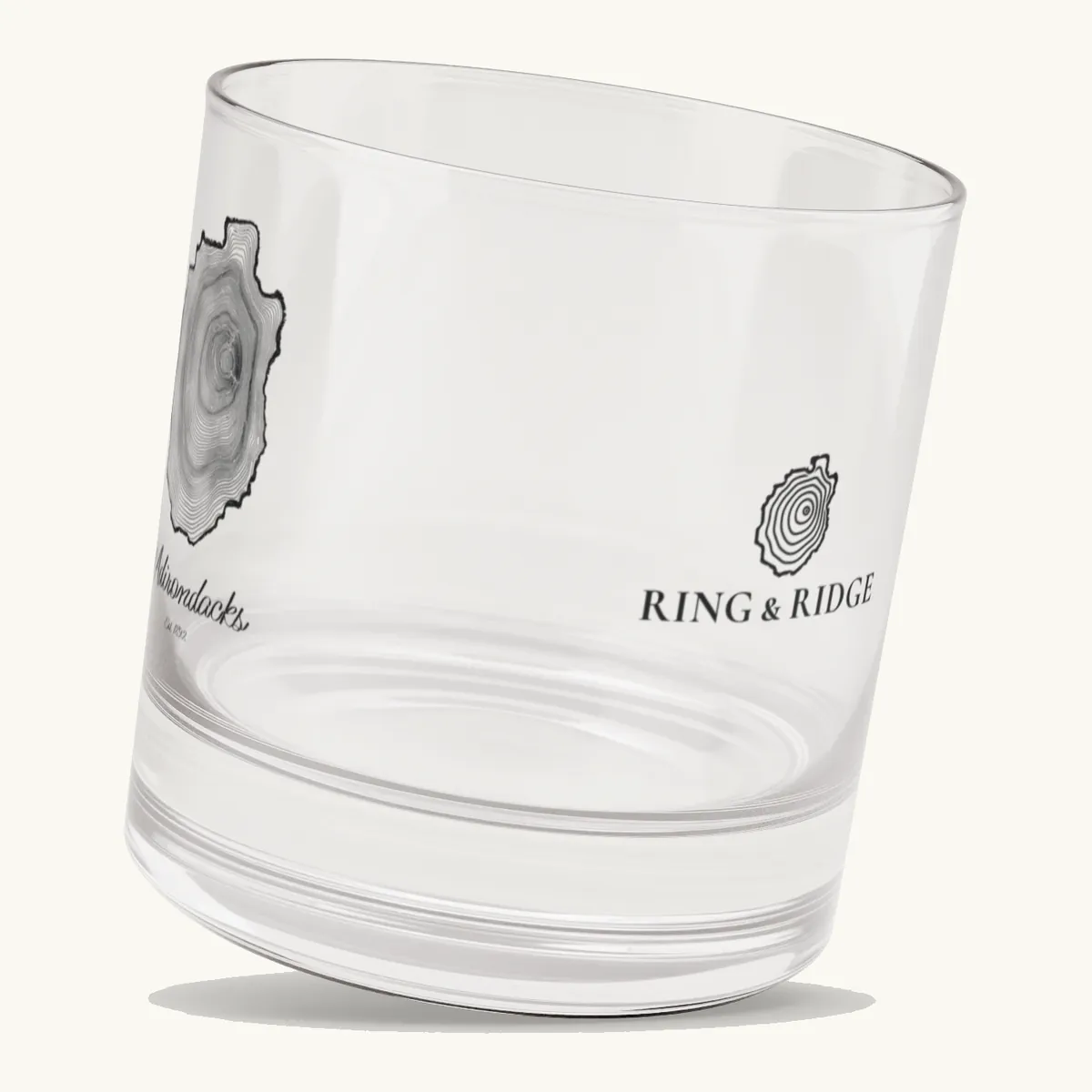 Tree Ring Rocks Glass: the Ring & Ridge tree rings in the shape of the Adirondack Park.