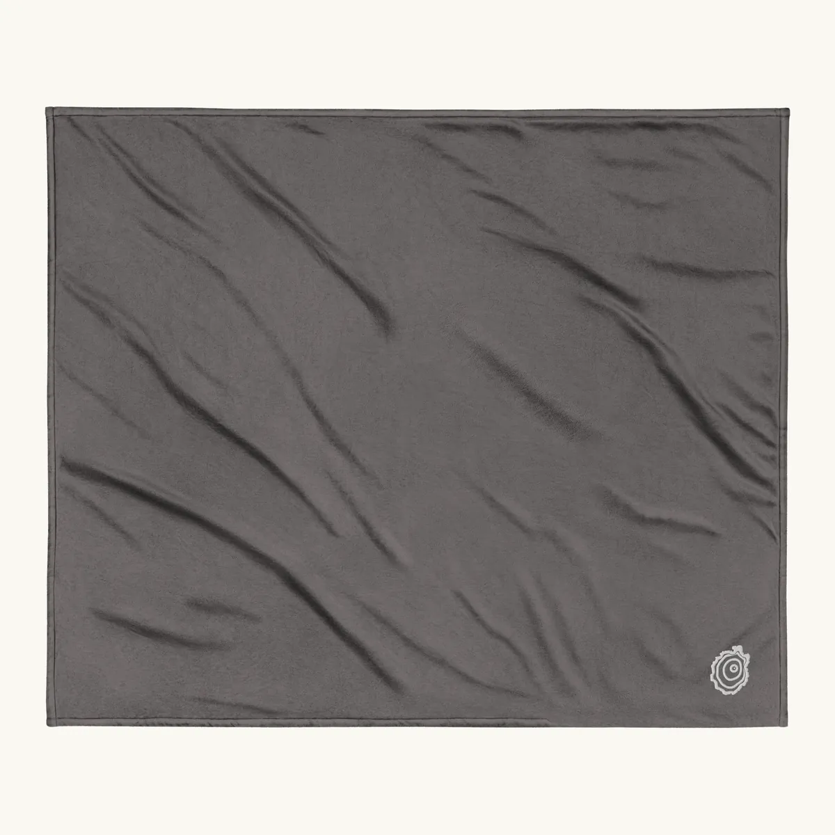 Tree Ring Sherpa Blanket in Heather Grey, with the Ring & Ridge tree ring.