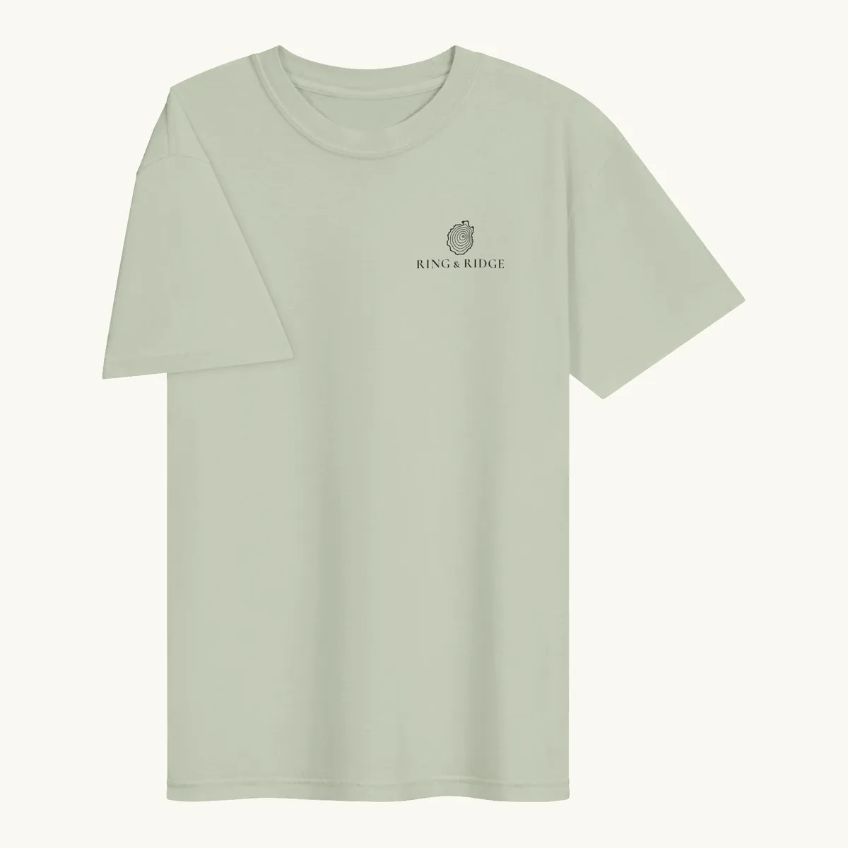 Tree Ring Tee in Bay, front: the Ring & Ridge tree rings in the shape of the Adirondack Park.