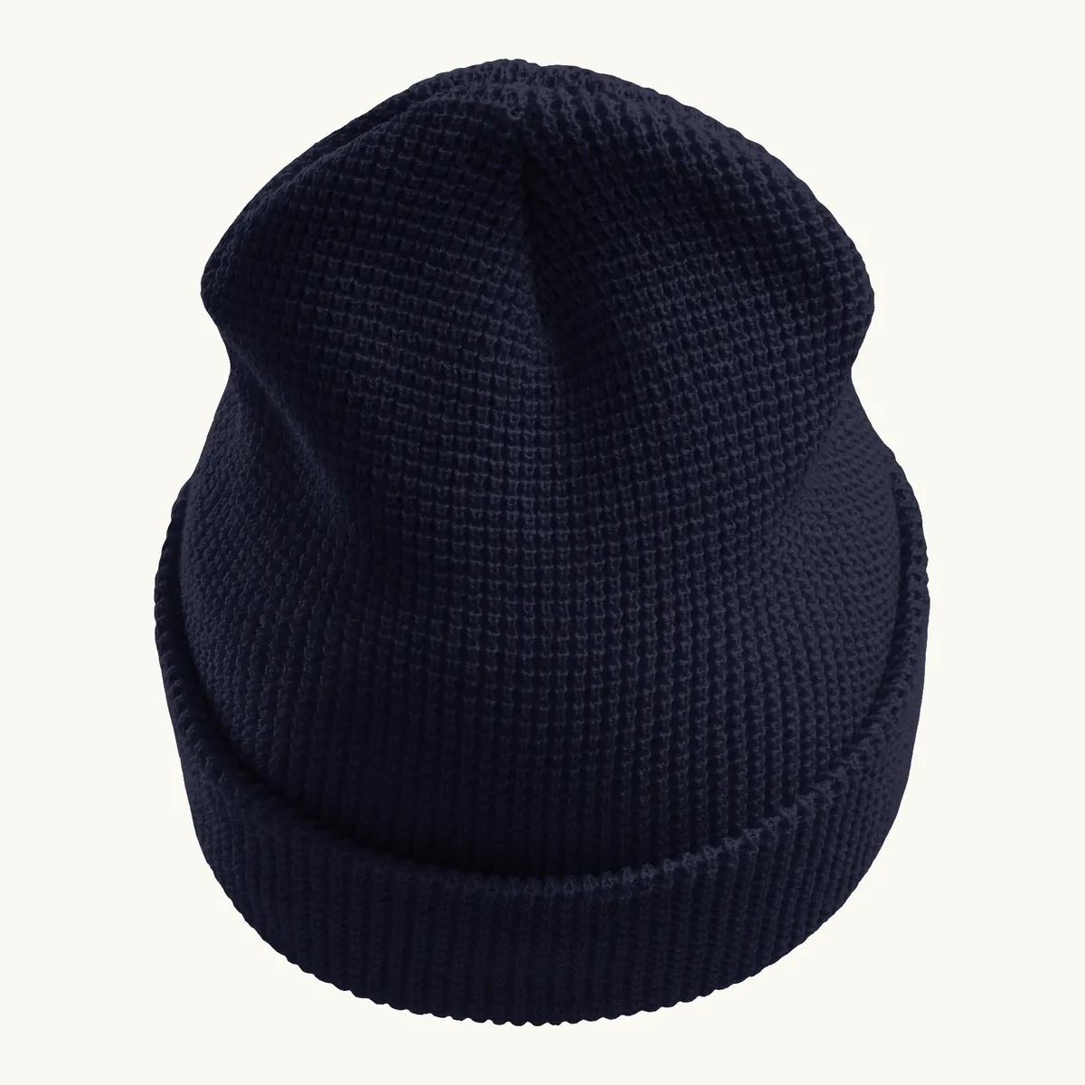 Tree Ring Waffle Beanie in Navy, with the Ring & Ridge tree ring.